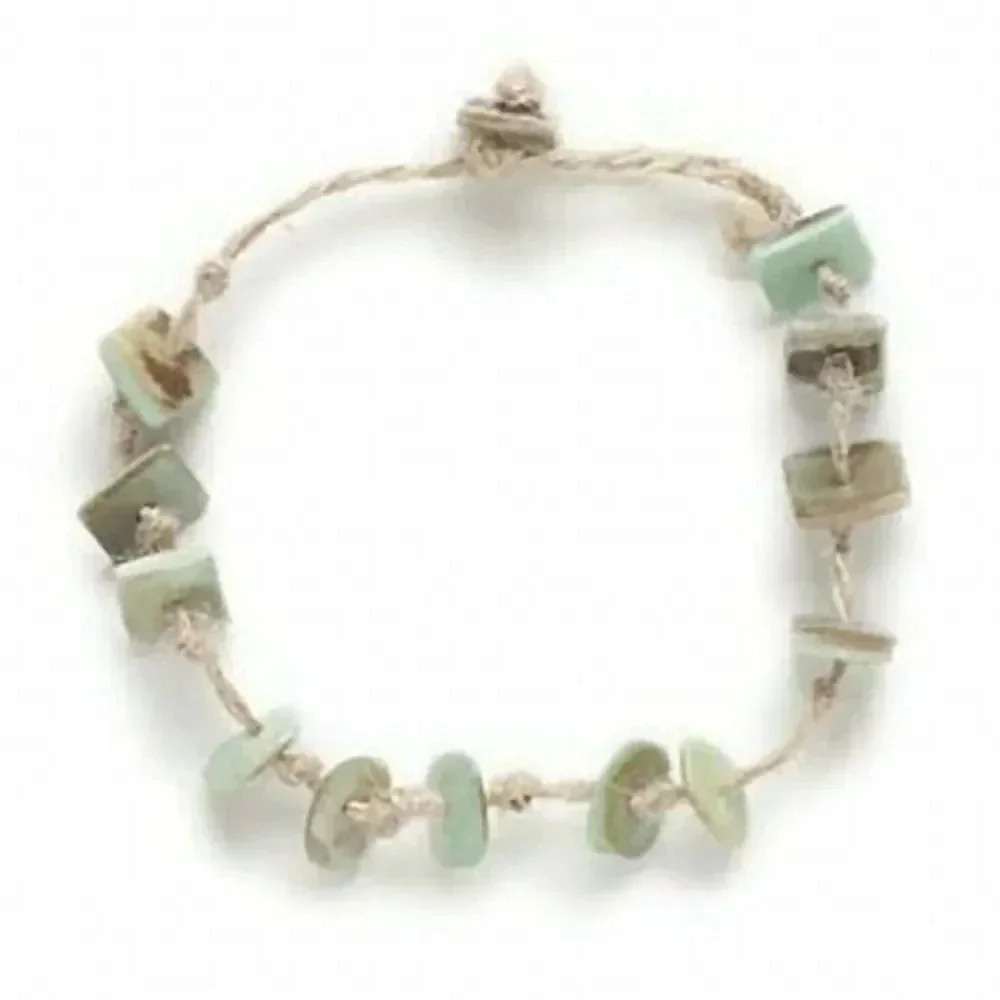 Handcrafted Philippines Abalone Shell Hemp Cord Knotted Button Clasp Bracelet